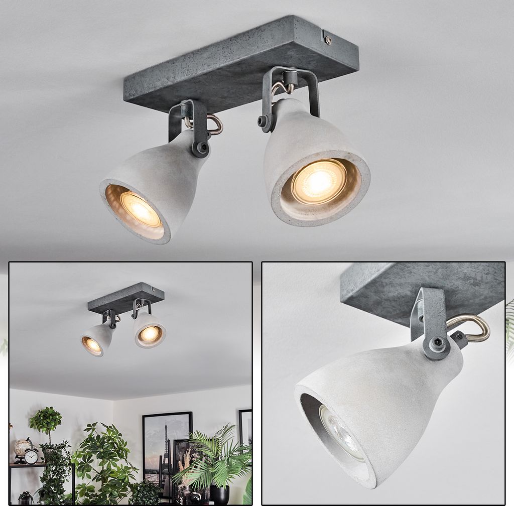 Vinzaglio moderne Deckenlampe aus Metall/Beton in Grau/Stahlfarben gebürstet