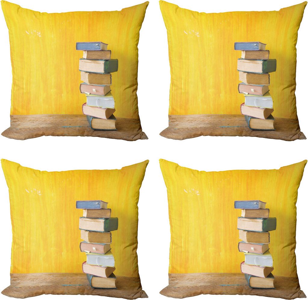ABAKUHAUS Bücher Kissenbezug Set (4 Stück), Stapel von alten Romanen Foto, Moderner Doppelseitiger Digitaldruck, 60 cm x 60 cm, Mehrfarbig