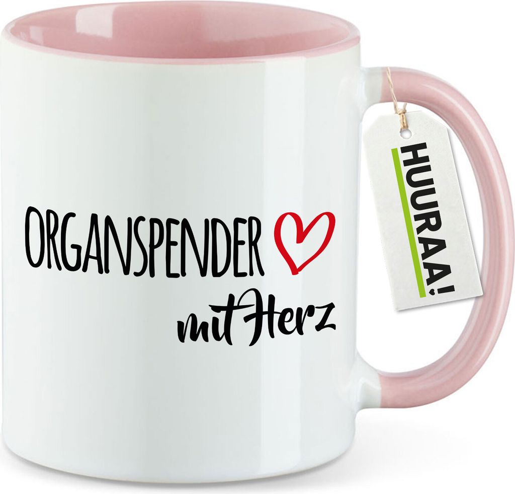 Huuraa Kaffeetasse Organspender mit Herz 330ml Rosa Keramik Kaffeebecher Geschenkidee