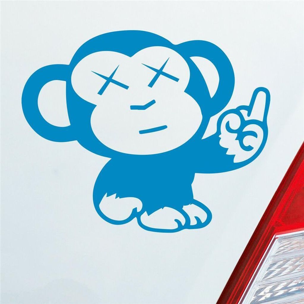 Auto Aufkleber Affe Mittelfinger Tier Motorrad Monkey Ape 10x12 cm Hellblau Sticker Heckscheibenaufkleber