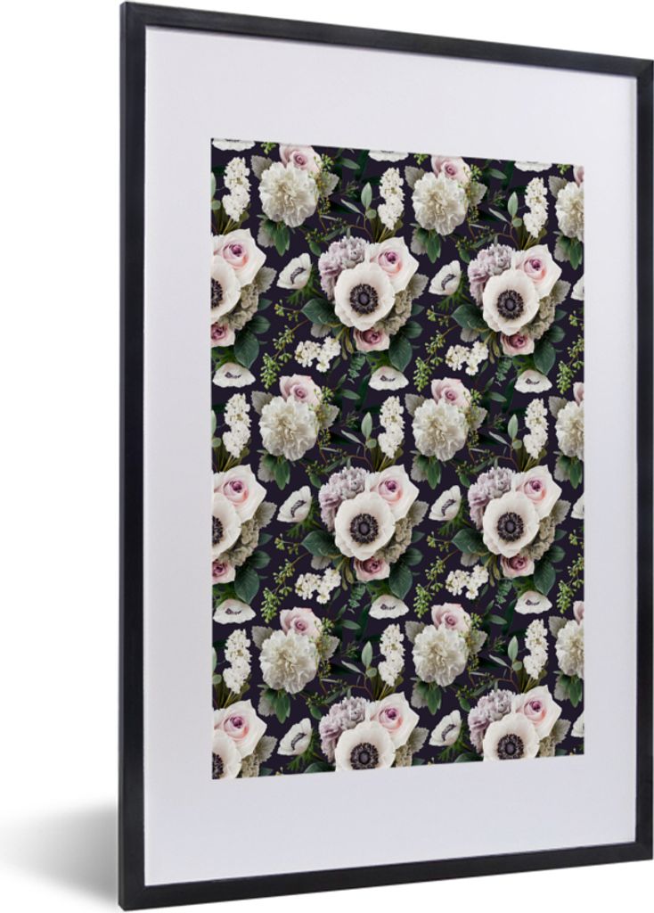 MuchoWow MuchoWow Gerahmtes Poster Blumen - Anemone - Collage 40x60 cm - Poster mit zchwarzem Bilderrahmen - Poster in Rahmen