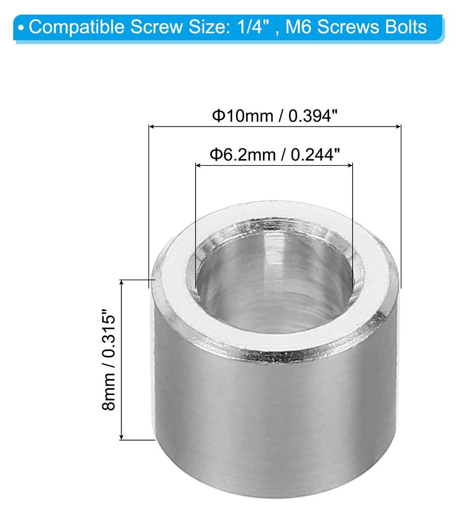 M6 10Stk Aluminum Abstandshalter Runde Metall 6.2mm ID x 10mm AD x 8mm L Dicke Distanzhš¹lsen 1/4" ID Unterlegscheiben Schraube Abstand fš¹r 1/...