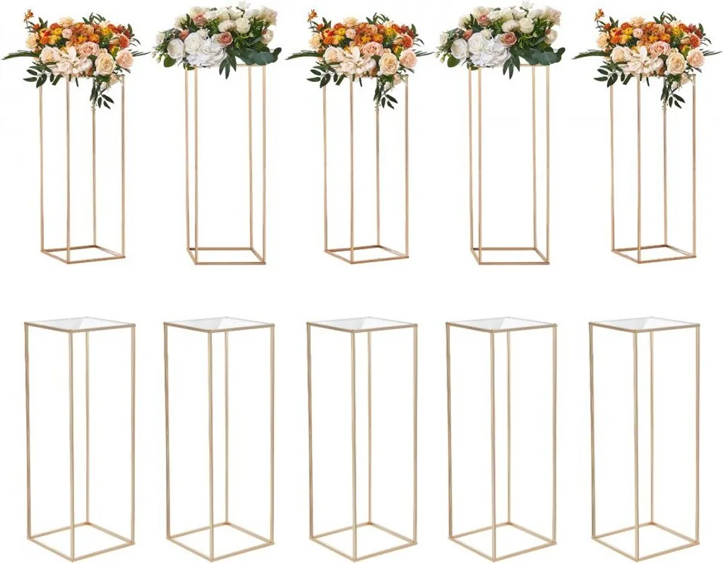 Set de 10 Colonnes pour Fleurs Or 28x28x80cm en Fer pour Déco Design