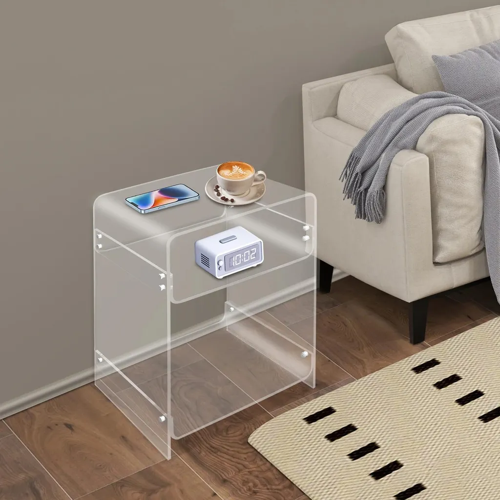 Petite table basse transparente pour petit salon - Rangement 3 étages - 5