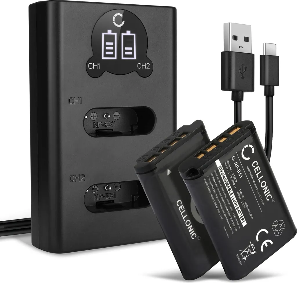 Sony NP-BX1 Kit Viaggio: 2 Batterie + Caricatore Doppio CELLONIC