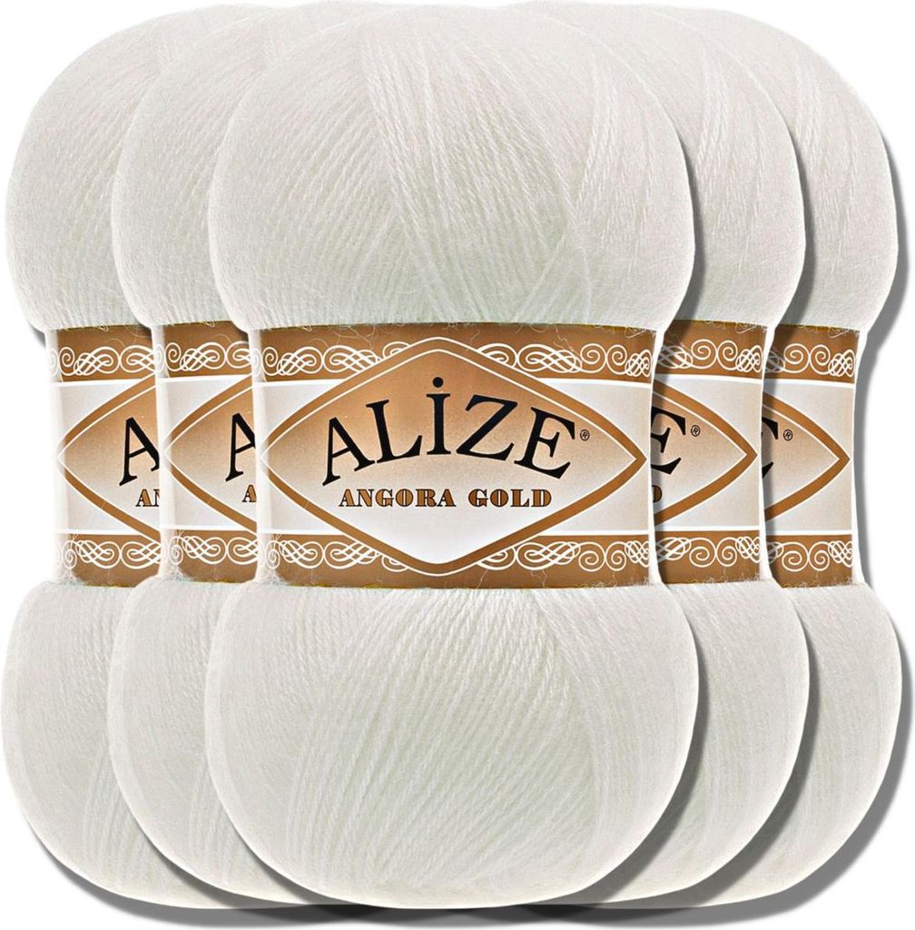 Alize 5x 100g Angora Gold Wolle, Uni, Häkeln, Stricken Produktbild 
