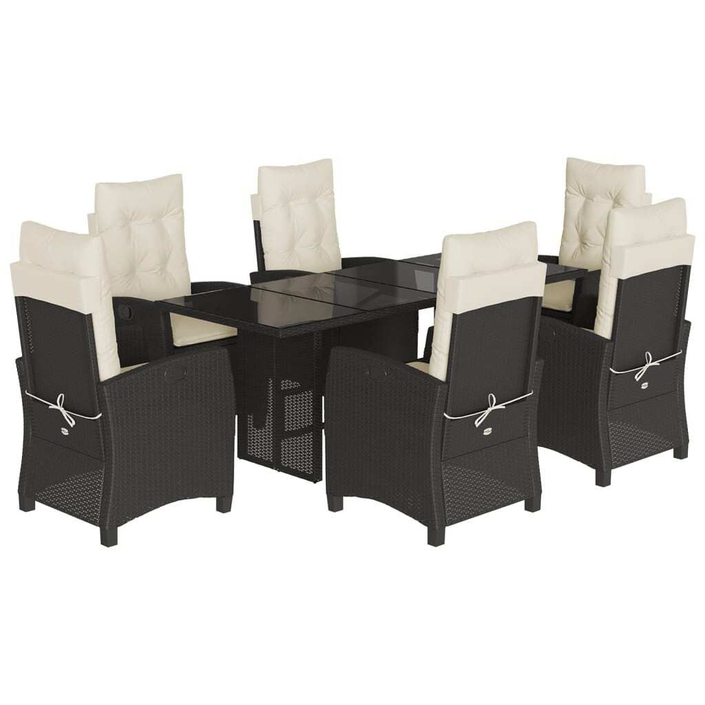 vidaXL 7-tlg. Garten-Essgruppe mit Kissen Schwarz Poly Produktbild 