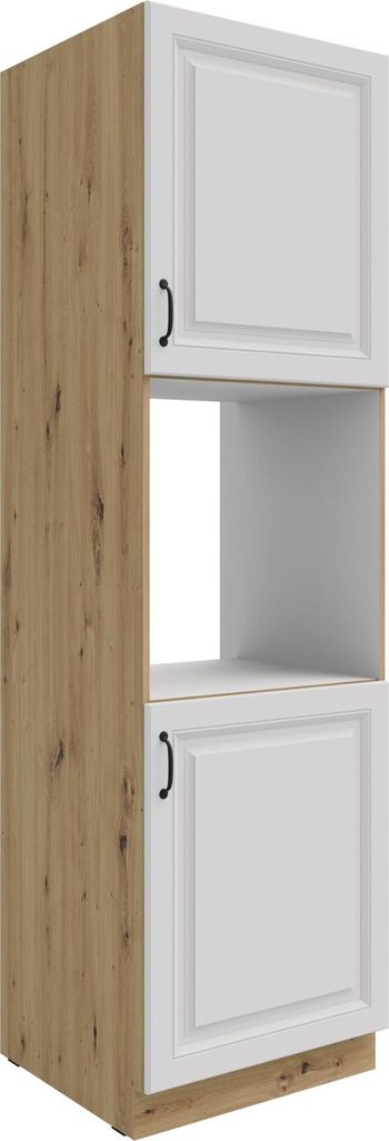 Küchen Hochschrank 60 cm Stilo Weiss + Eiche Artisan Küchenzeile Küchenblock