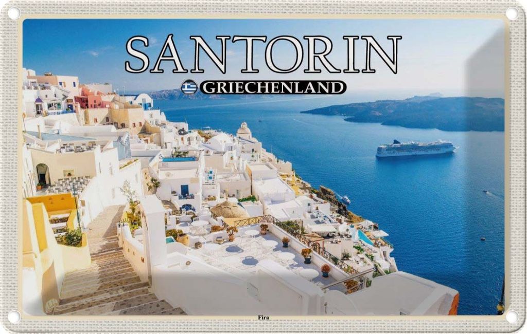 vianmo Blechschild 20x30 cm Santorin Griechenland Fira Hauptstadt Bildmotiv Reisemotiv Abenteuer Reisen Urlaub