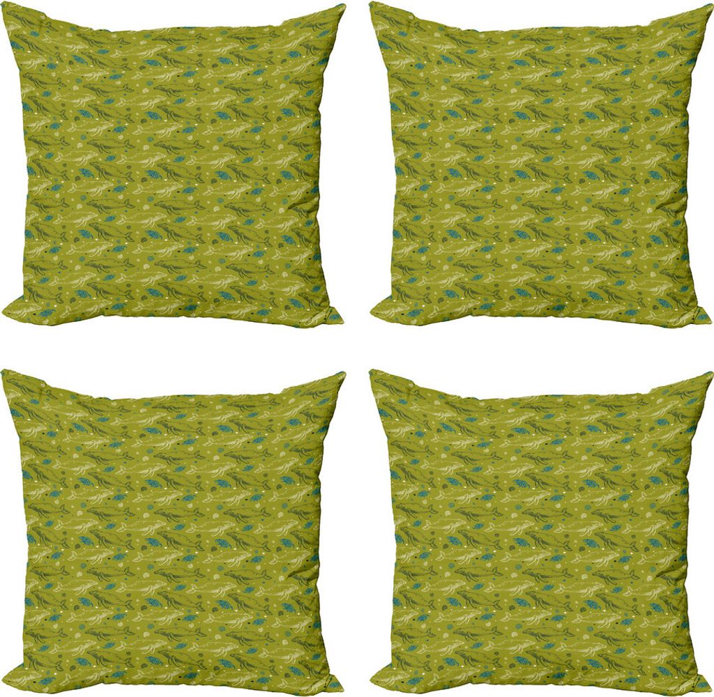 ABAKUHAUS Wale Kissenbezug Set (4 Stück), Buckel Fisch Ozean-Thema, Moderner Doppelseitiger Digitaldruck, 60 cm x 60 cm, Pale Olivgrün Elfenbein