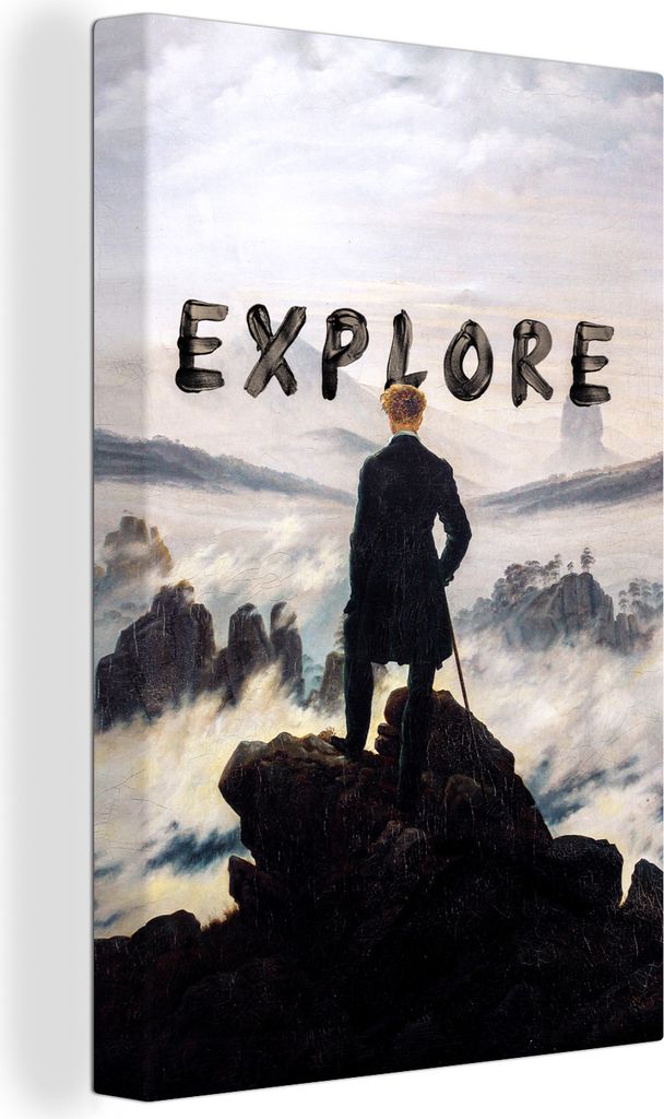 OneMillionCanvasses - Leinwandbilder - 90x140 cm, Der Wanderer über den Nebeln - Caspar David Friedrich - Explore, Wandbilder Kunstdruck Wanddek...