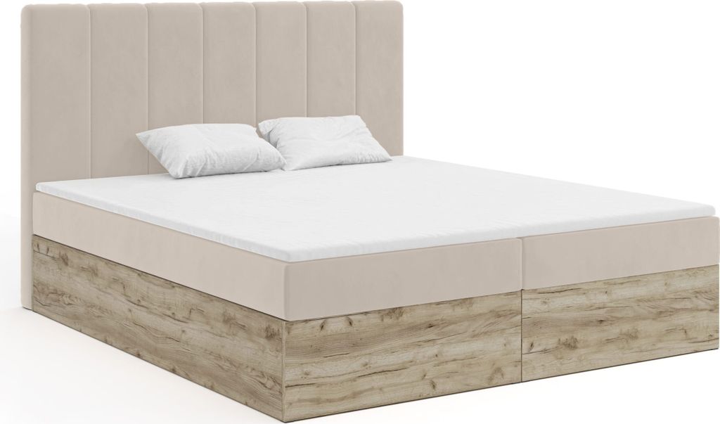 FEDVE Boxspringbett Schlafzimmerbett JESSEN mit 2 Bettkästen Doppelbett mit Bonell-Matratze und Topper 140x200 cm Beige (Paros 02)