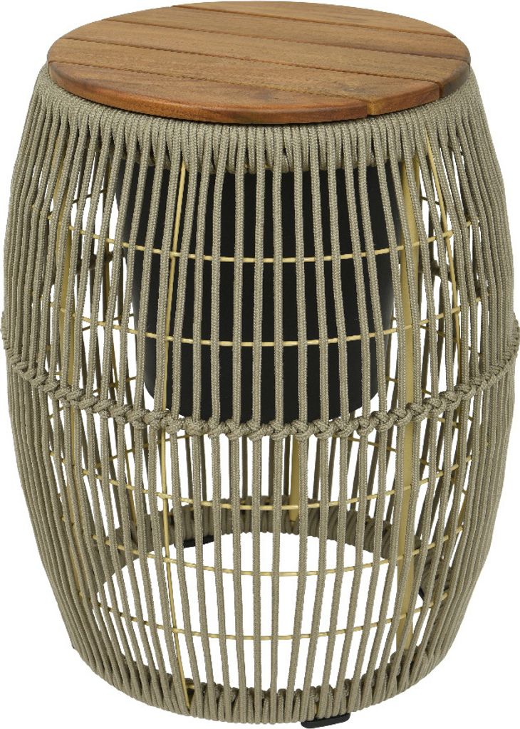 Garten Beistelltisch - integrierter Behälter - Kunststoffseil - H: 49cm - D: 40cm - beige
