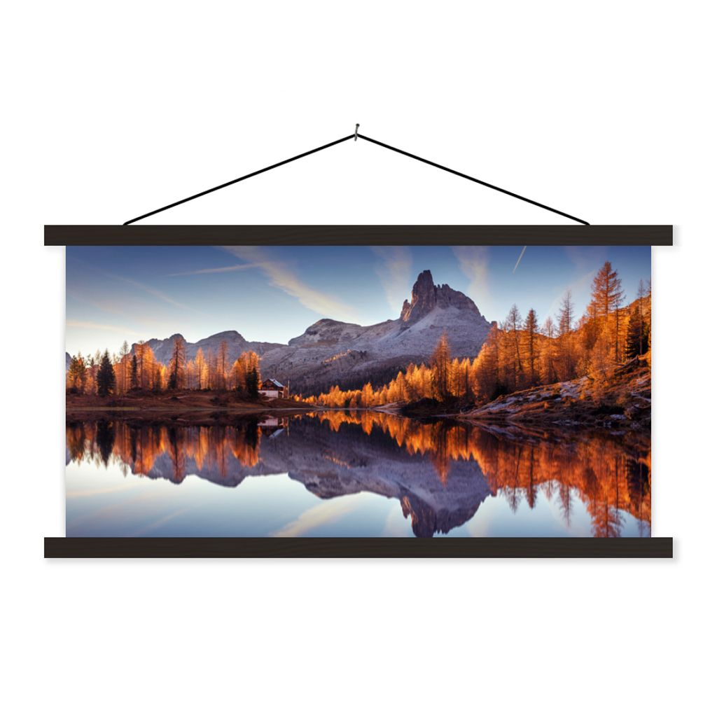 MuchoWow Textilposter Berge - Bäume - Herbst - See - Natur 120x60 cm mit schwarzem Rahmen - Dekoration Schlafzimmer