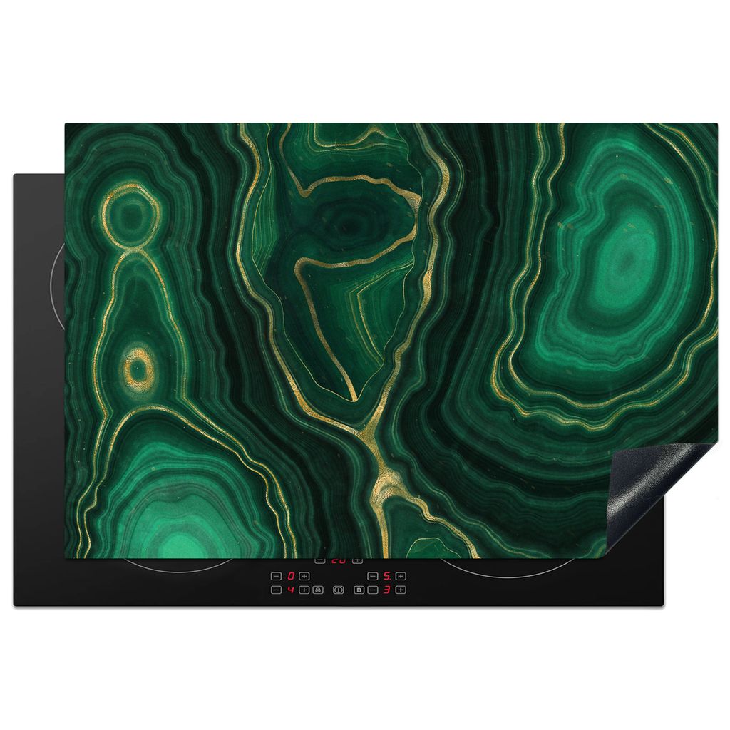 KitchenYeah Herdabdeckplatte Gold - Grün - Achatstein - Geode - Marmor , 78x52cm, Küche Deko, Glaskeramikkochfeld Herdabdeckung, Abdeckplatte f...
