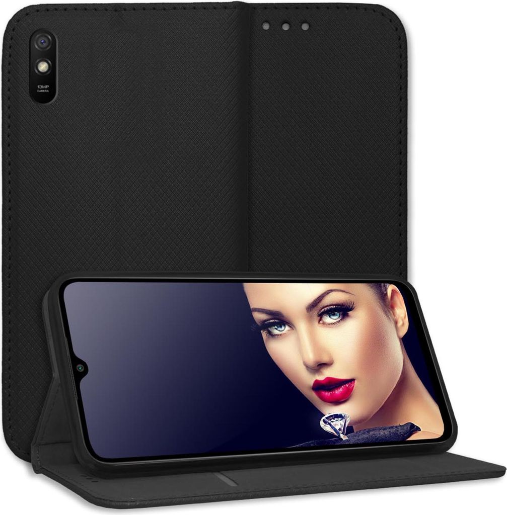 Bookstyle Schutzhülle Klapphülle Schutztasche Etui Cover für Xiaomi Redmi 9A, 9AT, Redmi 9i (M2006C3L, 6.53'') - Schwarz