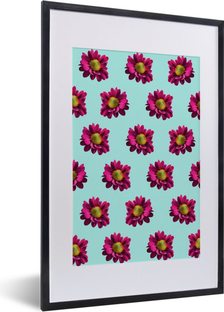 MuchoWow MuchoWow Gerahmtes Poster Blumen - Lila - Muster 40x60 cm - Poster mit zchwarzem Bilderrahmen - Poster in Rahmen