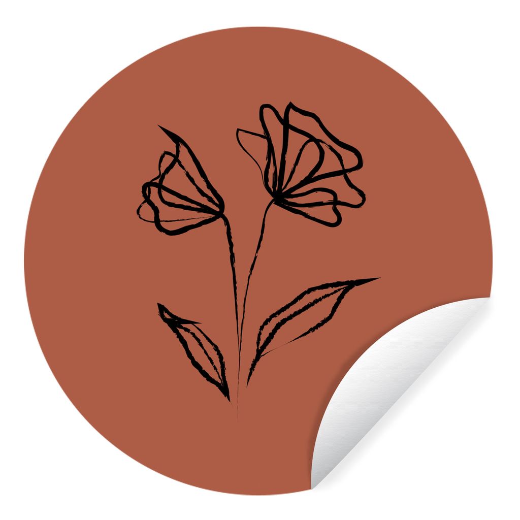 MuchoWow Runde Wandtattoo - Wandsticker Tapete Aufkleber Rosen - Braun - Strichzeichnung Ø 100 cm Selbstklebend und Repositionierbar - Wandaufkl...