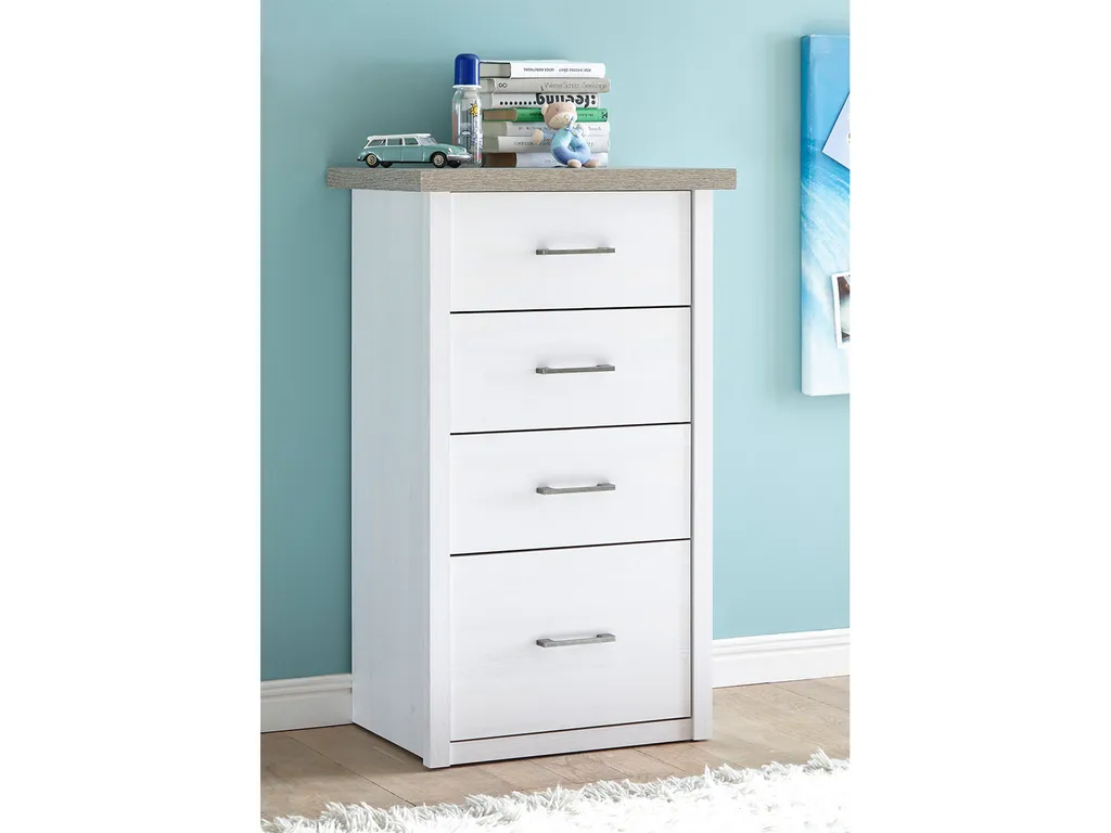 Commode Lebbie Pin Blanc 60cm - Rangement vertical bois style moderne