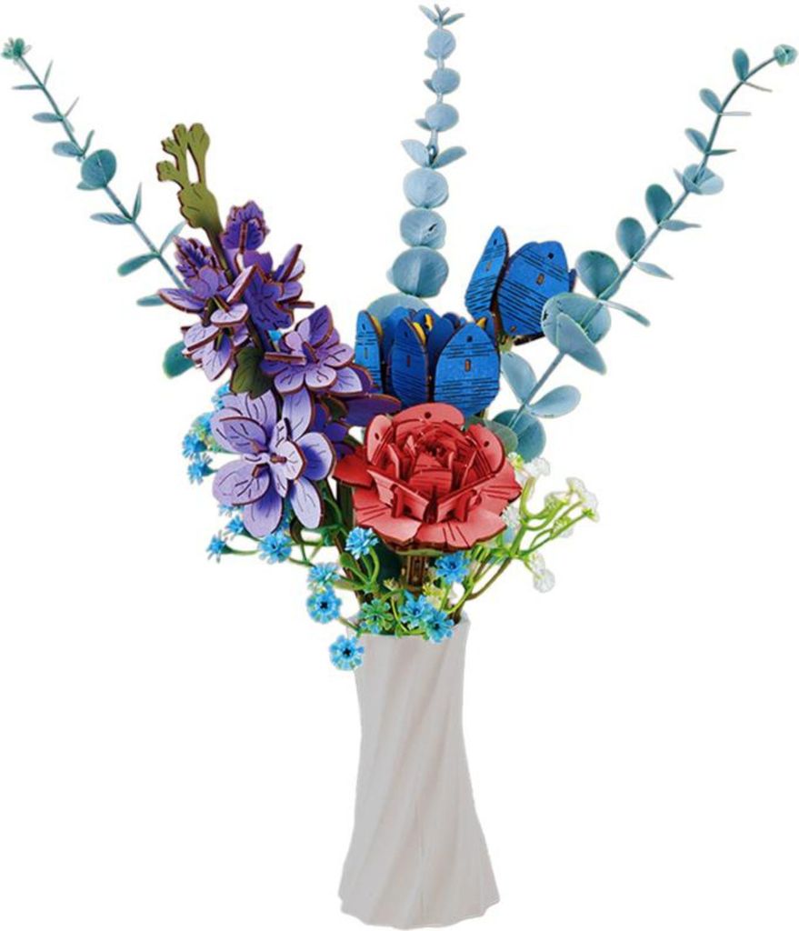 Habarri | Blumen Baustein Set - Blumenstrauß - Bunt Blumenkasten- für Kinder ab 10 Jahren - Blauer Blumenstrauß