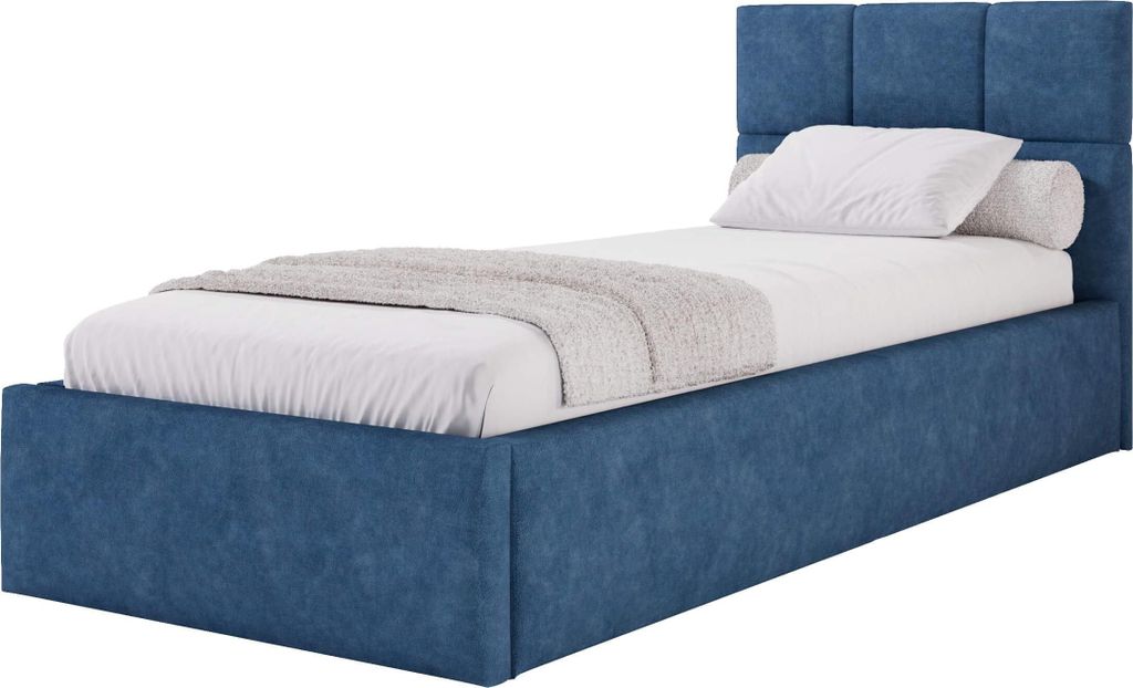 Moebelpaket Bett 120x200 cm , Bett Azurro SO7, Polsterbett mit Stauraum, Modern Einzelbett mit Einem Metallrahmen Marineblaue