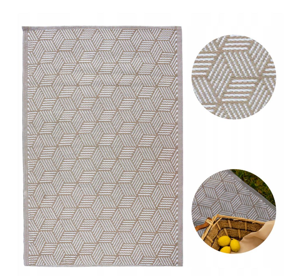 Domarex Wasserdichter Outdoor-Teppich 160x230 cm – Ideal für Terrasse, Balkon und Garten, Wetterfest und Leicht zu Reinigen - LUZ BEIGE