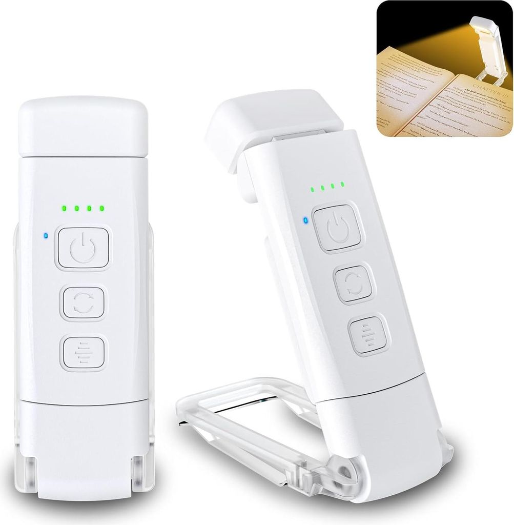 LED Leselampe mit 3 Farbmodi & 5 Helligkeitsstufen, USB Aufladbar, Clip-Design, Augenschonend, Timer, 80h Akku, Flexible Winkel, Für Bett & Bücher