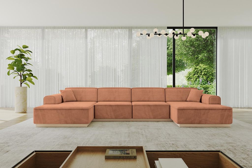 ALTDECOR Ecksofa in U-Form IREA-U2 386x165x80 cm Apricot Corner Sofa Bett Eckcouch Couch L-Form Wohnlandschaft Cauchsofa
