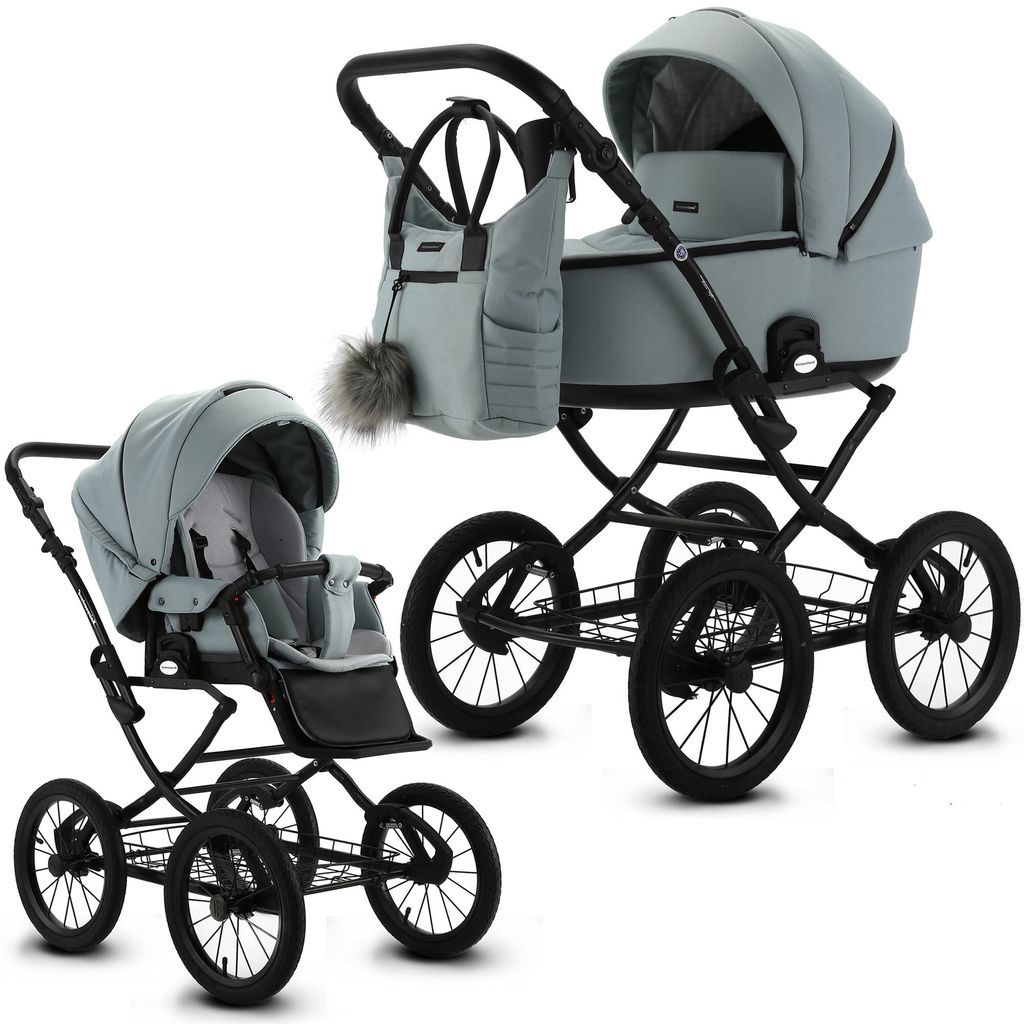 Knirpsenland Retro Style 2.0 Kombi Kinderwagen mit Babywanne und Sportwagenaufsatz 2in1 Mint