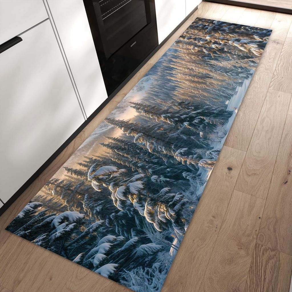 Küchenteppich 80x250cm rutschfest & abwischbar PVC Läufer - Winterlandschaft