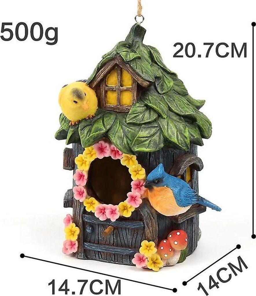 Vogelnistkasten zum Aufhängen, für Zuhause und Garten, aus Kunstharz, dekoratives Vogelhaus, Kunsthandwerk, Ornamente, Vogelnistkasten für den G...