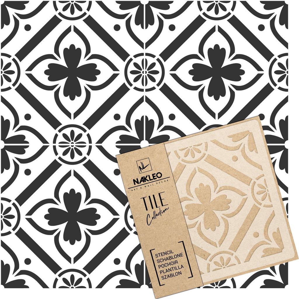 Tile Fliesen Schablone zum Malen 33x33 cm, Romeira Spanische Maurische Blume Marokkanisch, Kunststoff Wiederverwendbare Bodenschablone DIY