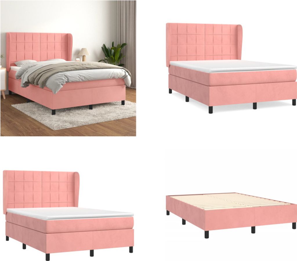 vidaXL Boxspringbett mit Matratze Rosa 140x190 cm Samt - Boxspringbett - Boxspringbetten - Bett - Schlafzimmermöbel