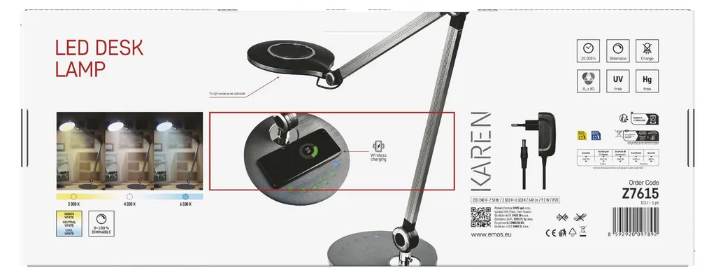 Lampe LED 9,2W 640lm dimmable avec station de charge USB intégrée EMOS - 12
