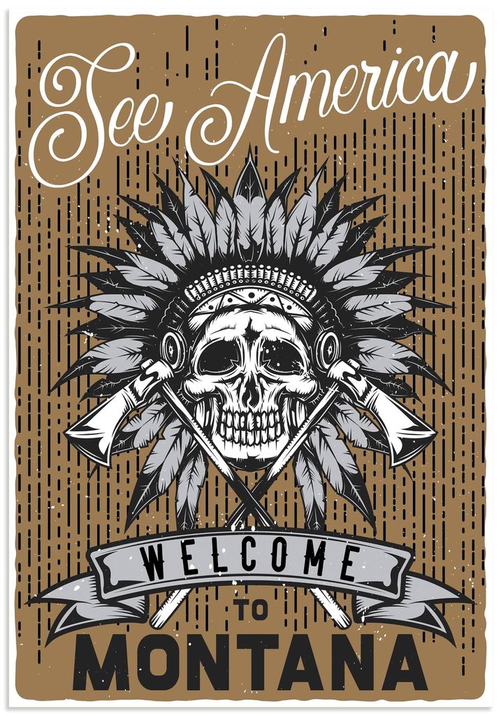 ARTland Wandbild Alu für Innen & Outdoor Totenkopf Indianer Montana Größe: 50x70 cm