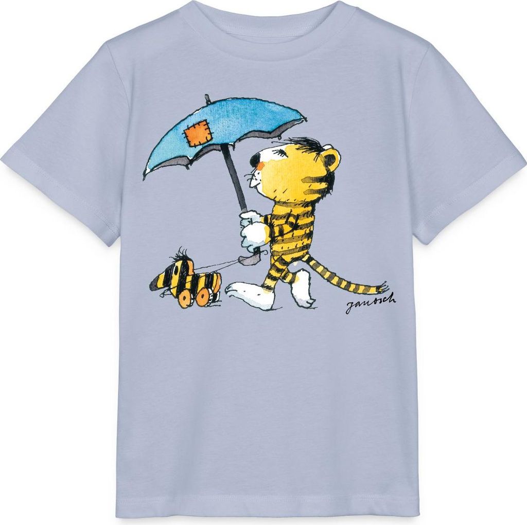 Spreadshirt Janosch Kleiner Tiger Tigerente Mit Schirm Kinder Basic T-Shirt, 122/128 (7-8 Jahre), Lavendel-Violett