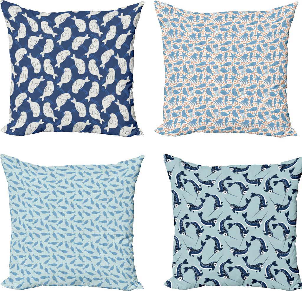 ABAKUHAUS Nautisch Dekokissen Kissenbezug 4er Pack, Meerestiere Kunst-Muster, Modern Accent Doppelseitiger Digitaldruck, 60 x 60 cm, Blau Orange un...
