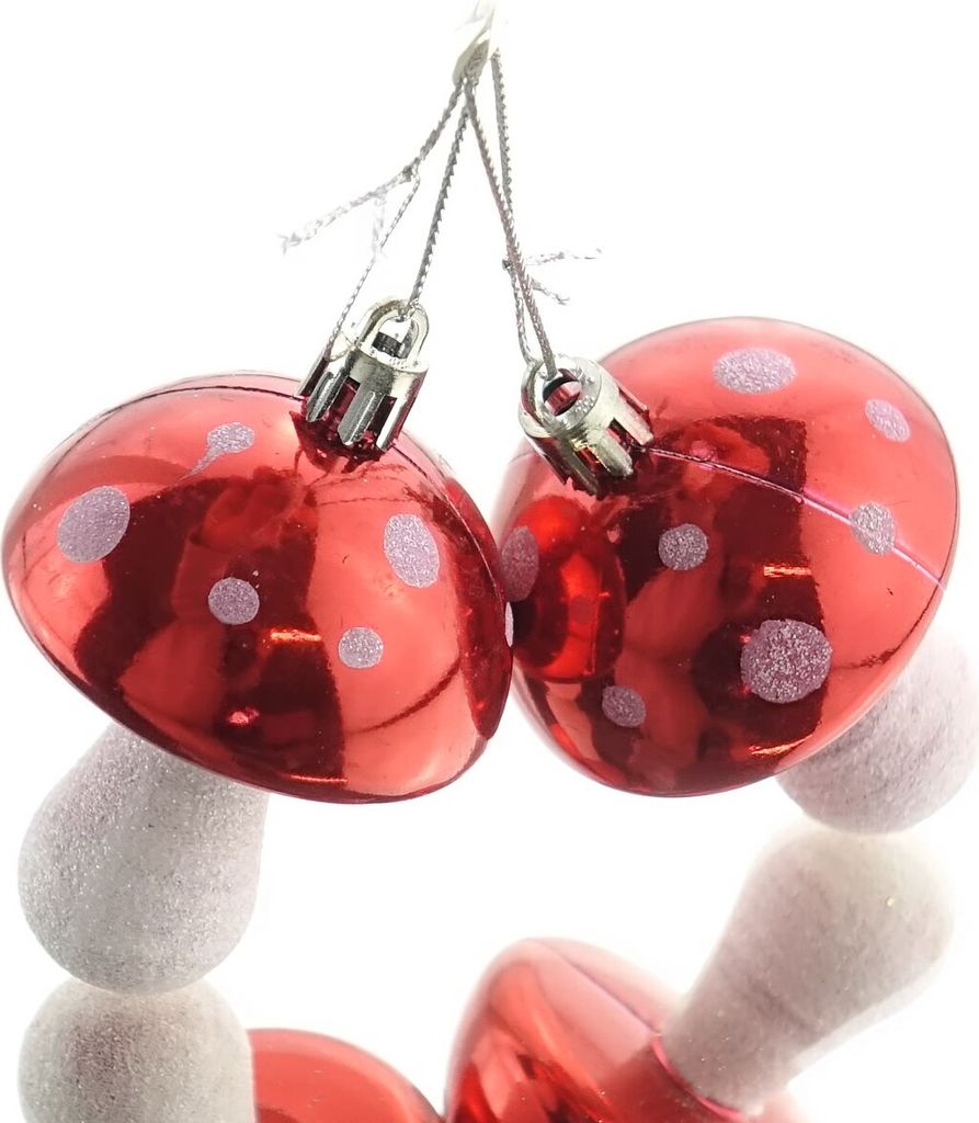 Weihnachtsdeko Fliegenpilz Hänger Rot & Weiß Ø 5 cm aus Kunststoff - 2er Set