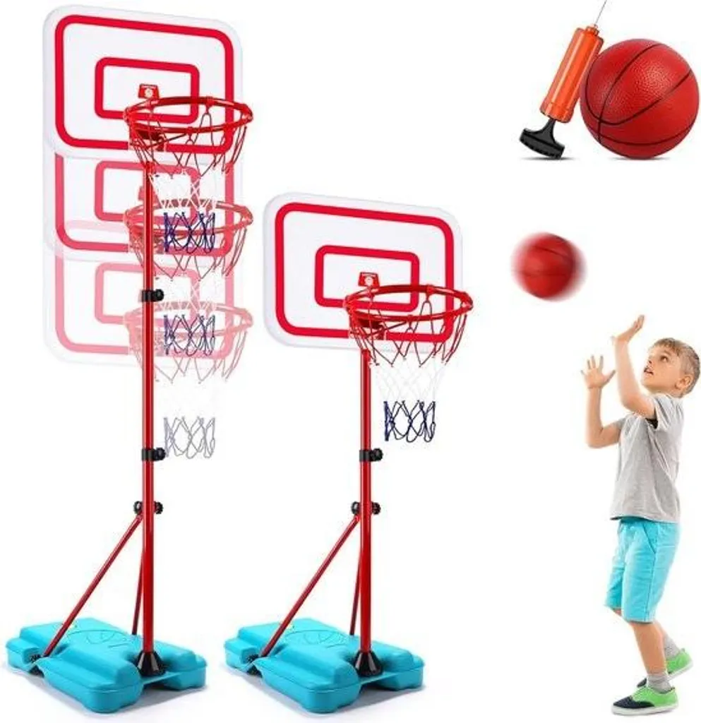 Panier de basket réglable 190cm - Modèle robuste avec 3 balles et pompe