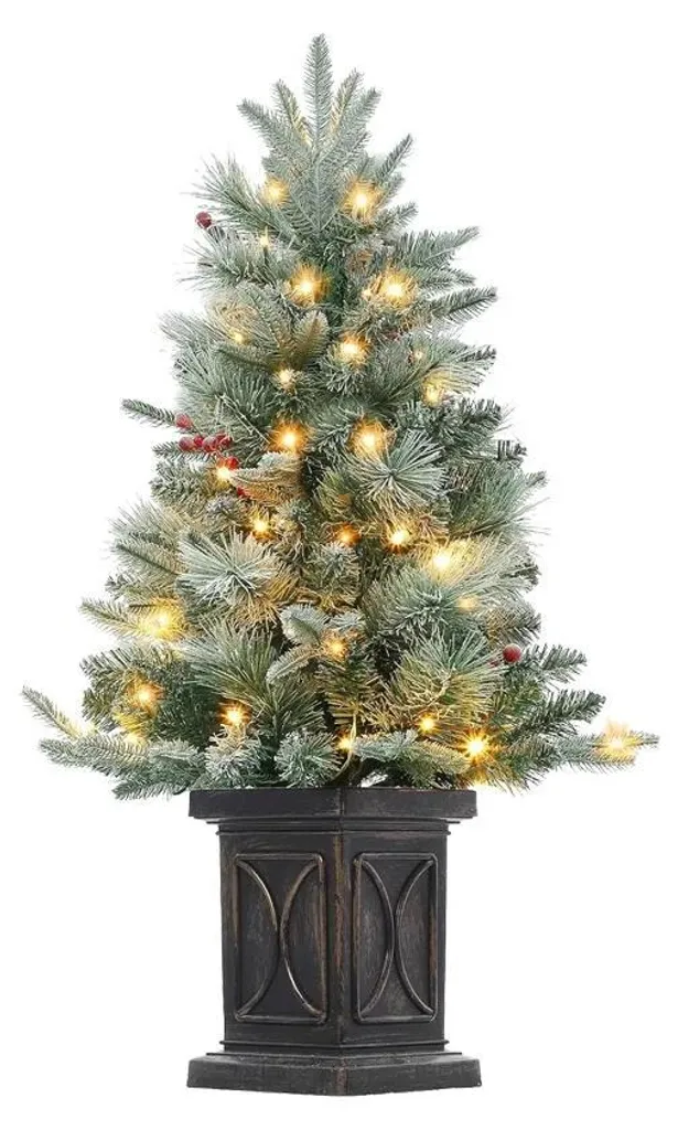 Sapin Noël artificiel LED 90 cm sans perte d'aiguilles bleu et neige