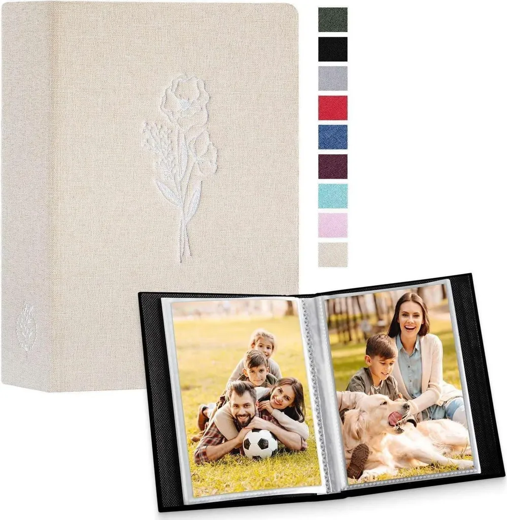 Album Photo à Pochettes 10x15 cm en Tissu Beige - Set de 2 Pièces