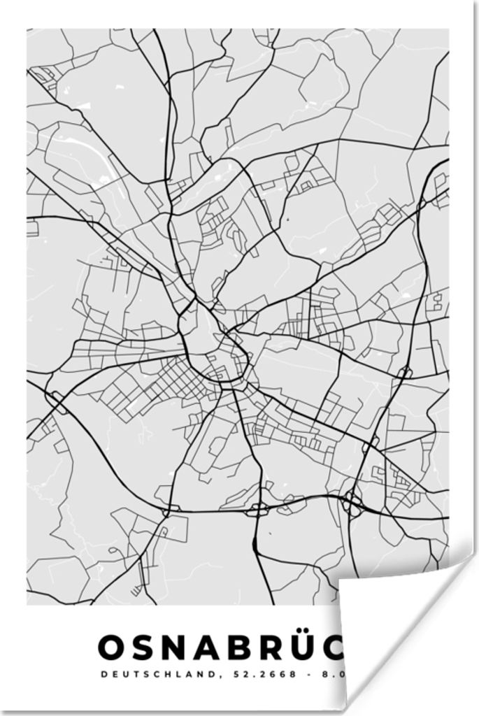MuchoWow Poster Osnabrück - Karte - Stadtplan - Deutschland 60x90 cm - Wanddekoration
