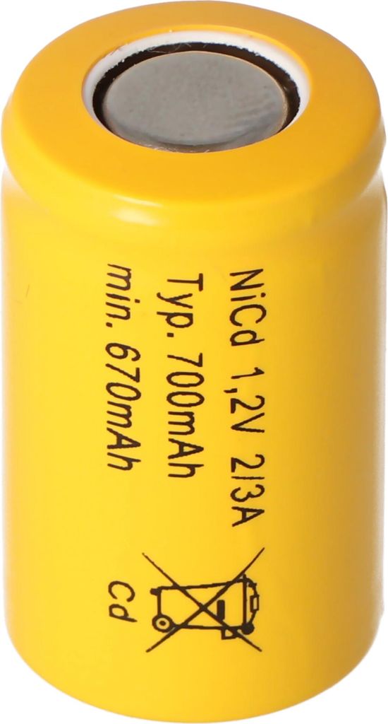 2/3 A Cadnica NICD Akku Flat Top ohne Lötfahne, 1,2 Volt 700mAh