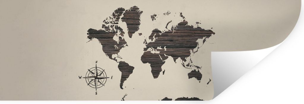 MuchoWow Wandtattoo Wandsticker Wandaufkleber Karte - Holz - Windrose 90x30 cm Selbstklebend und Repositionierbar - Selbstklebend - Fototapeten