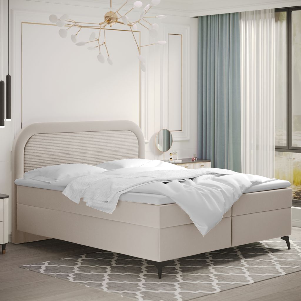 Kaiser Möbel Boxspringbett mit bettkasten und topper Valentino, mehrere Größen Paros/Poso 120x200 cm Ecru