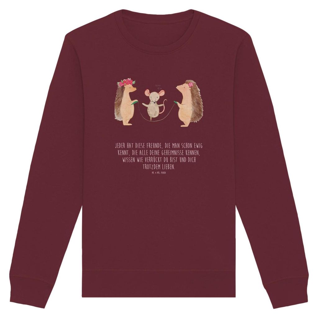 Mr. & Mrs. Panda Baumwoll Pullover Igel Seilhüpfen Größe L - Burgundy - Geschenk, Kindergarten, Seilspringen, Rundhals, Kinder, Sweatshirt, Lust...