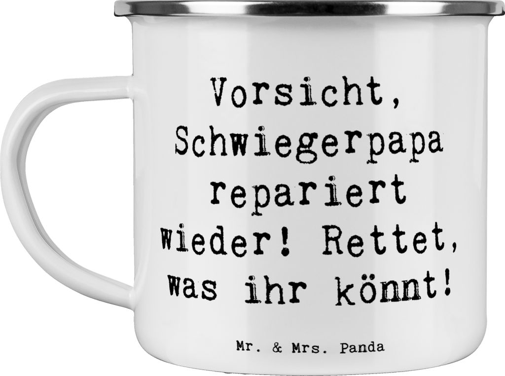 Mr. & Mrs. Panda Teetasse Spruch Schwiegerpapa Repariert - Weiß - Geschenk, Emaille Tasse, Handarbeit, Teebecher, Becher, Reparatur, Geschenke, Fa...