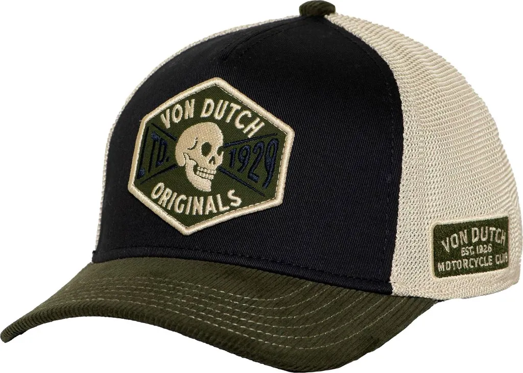 Berretto Trucker Von Dutch SKULL LTD. 1929 Oliva - Stile Biker Vintage