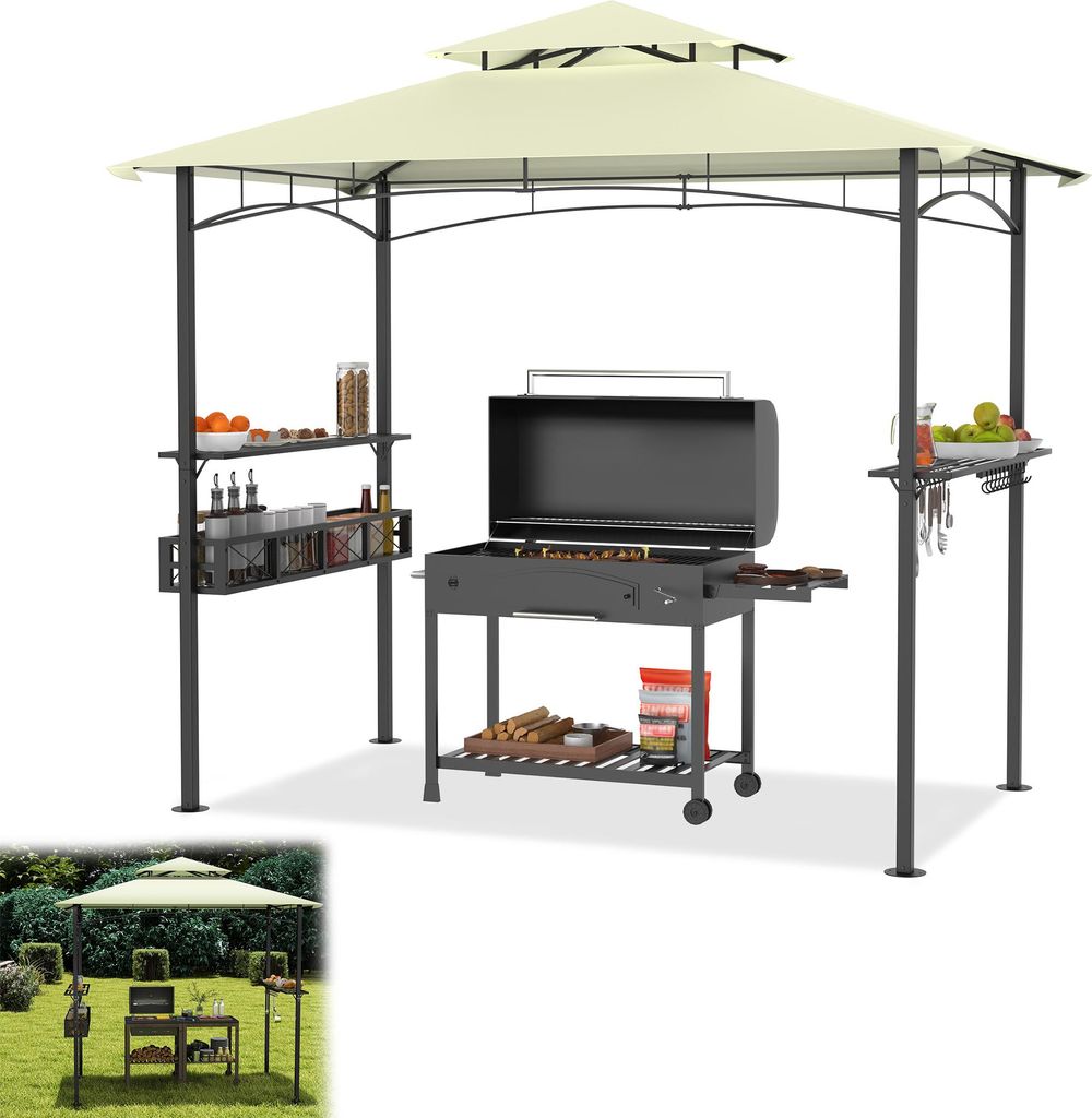 LARS360 Pavillon de barbecue avec double toit beige - Tente Image du produit 