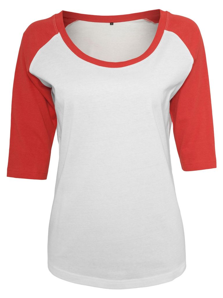 Build Your Brand - T-Shirt 3/4 für Damen Raglanärmel LT2139 (5XL) (Weiß/Rot)